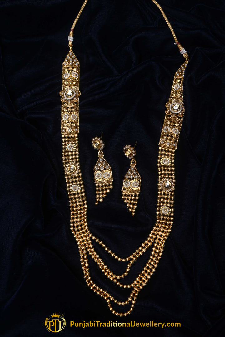Golden Polki Necklace Set By Punjabi Traditional Jewellerylong