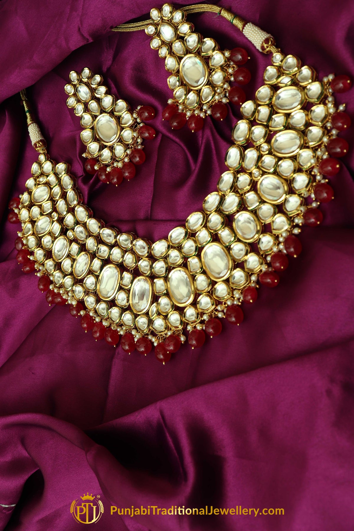 Red Kundan Necklace Set By Punjabi Taditional Jewellery