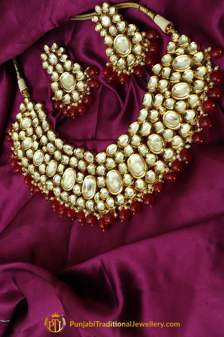 Red Kundan Necklace Set By Punjabi Taditional Jewellery