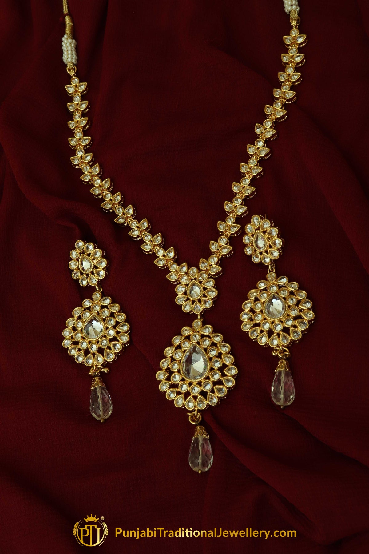 Silver Polki Necklace Set By Punjabi Traditional Jewellery
