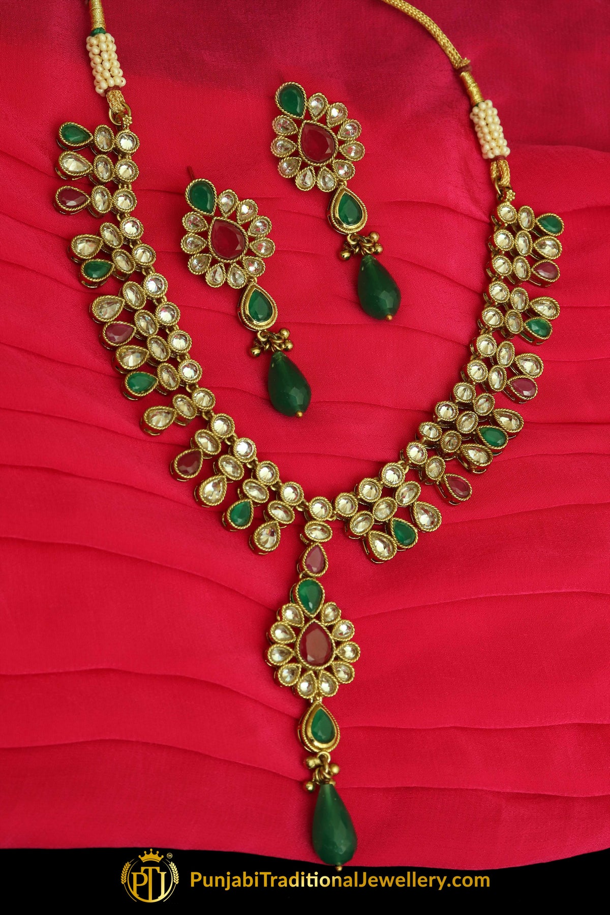 Rubby Panna Polki Necklace Set By Punjabi Traditional Jewellery