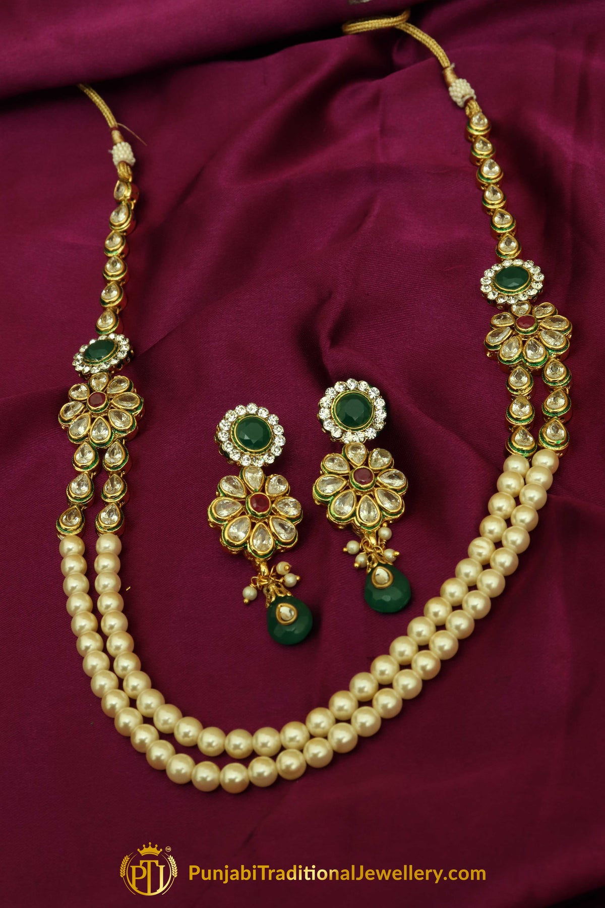 Polki Pearl Necklace Set By Punjabi Traditional Jewellery