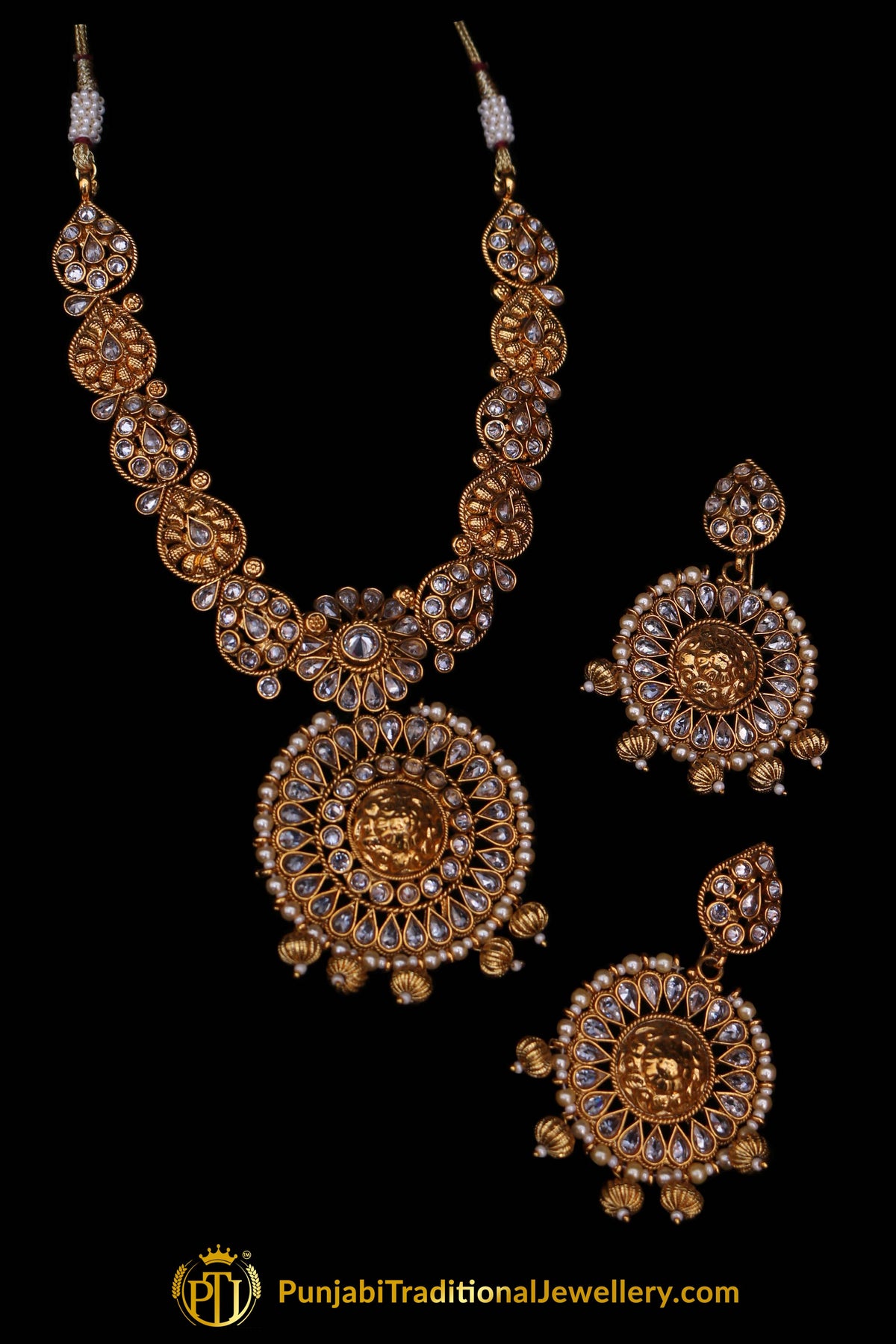 Ikhtiyaar White & Golden Polki Necklace Set By Punjabi Traditional Jewellery