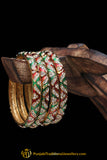 Handmade Rubby Green Meena Stone Karra Bangles (Pair) By Punjabi Traditional Jewellery