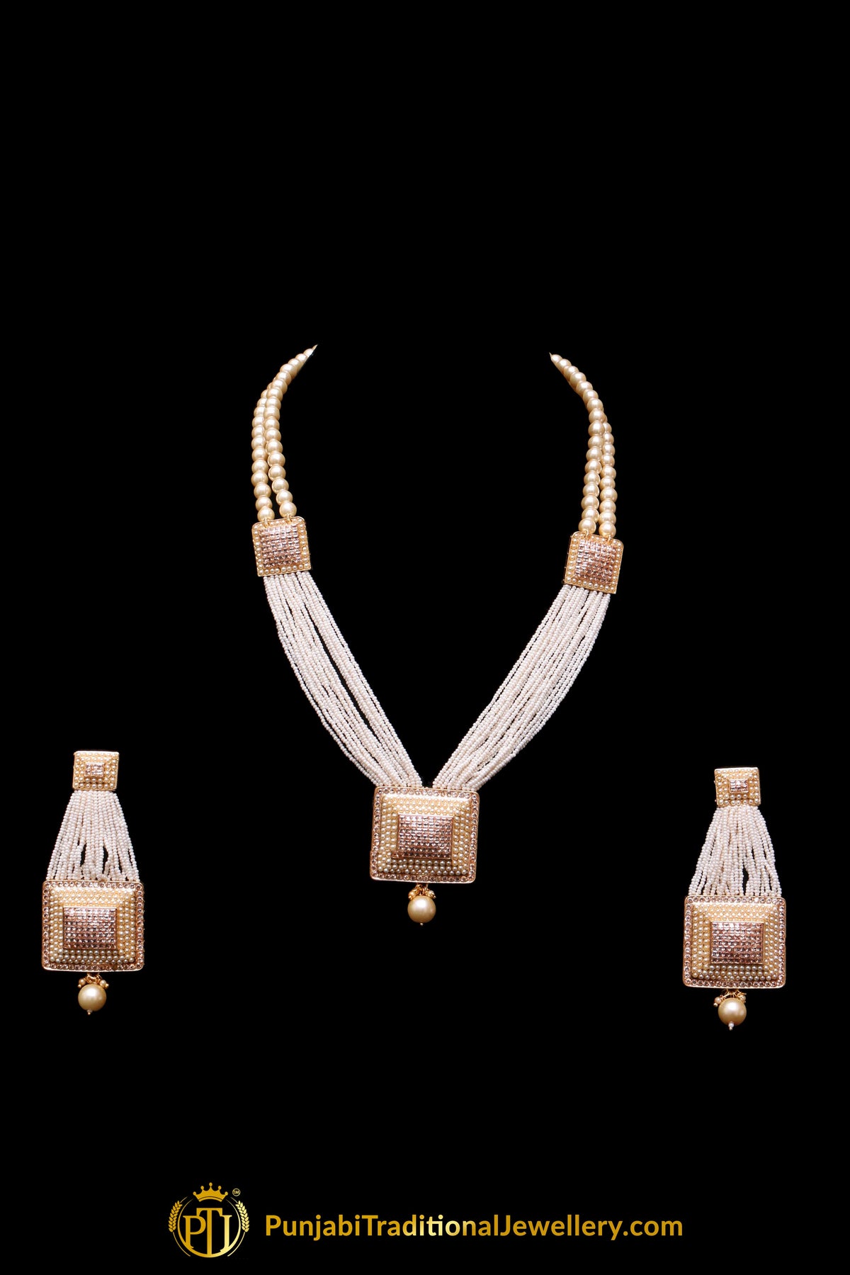 Golden Mala Necklace Set By Punjabi Traditional Jewellery