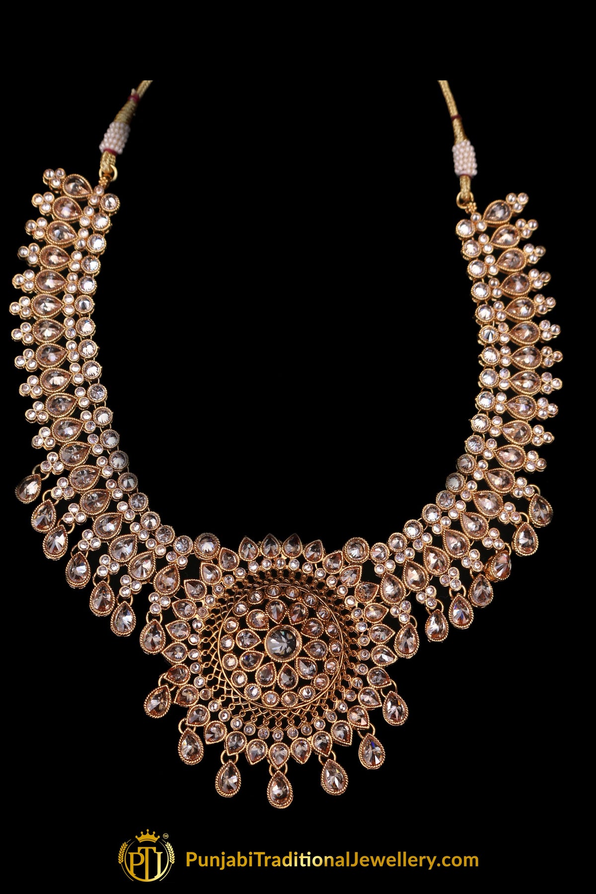 Champagne Stone Choker Necklace Set By Punjabi Traditional Jewellery