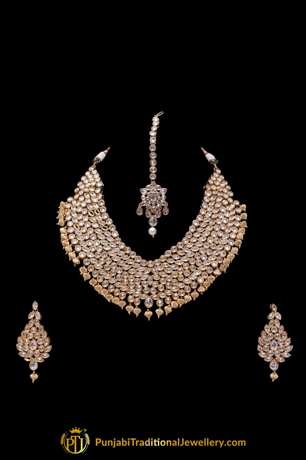 Pearl Polki Antique Gold Necklace Set By Punjabi Taditional Jewellery