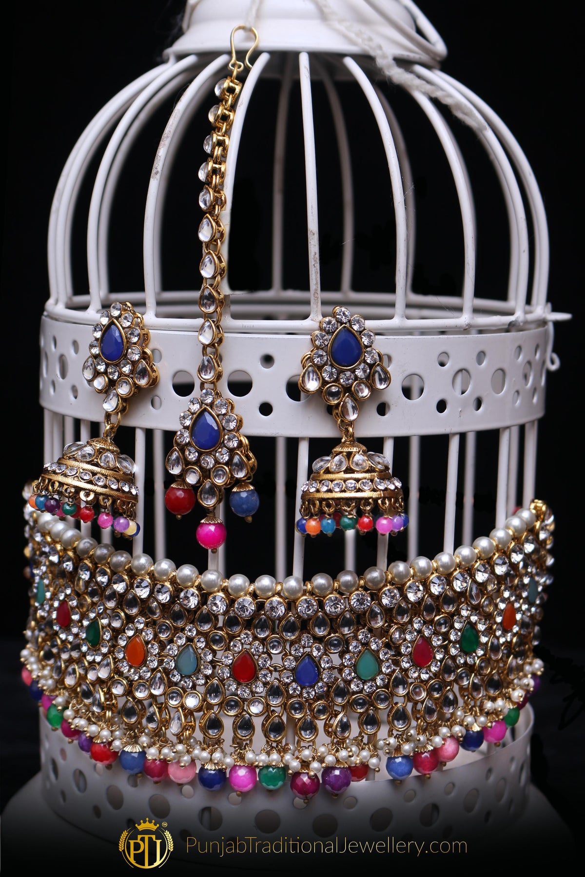 Multi Pearl Kundan Necklace Set By Punjabi Traditional Jewellery