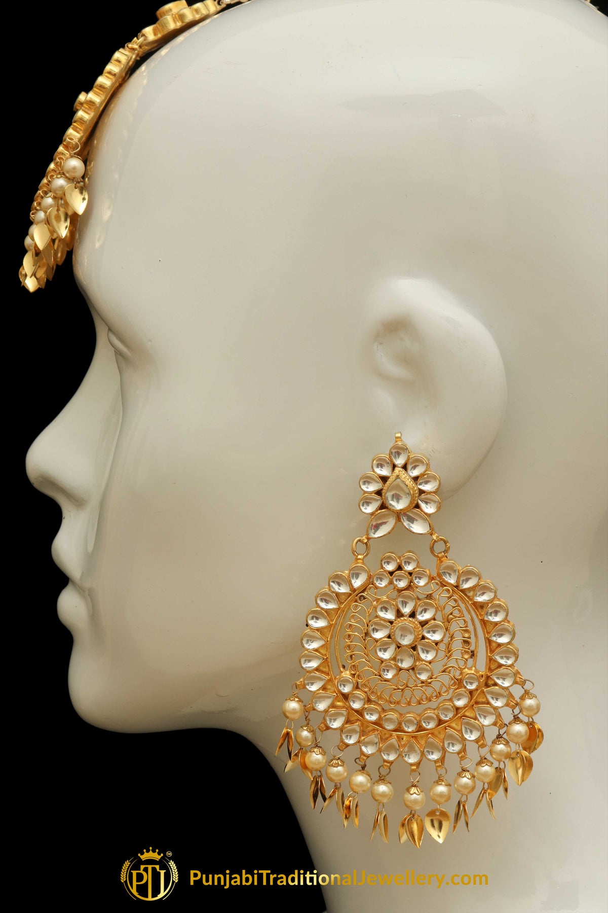 Golden Kundan Pippal Patti Earring Tikka Set | Punjabi Traditional Jewellery Exclusive