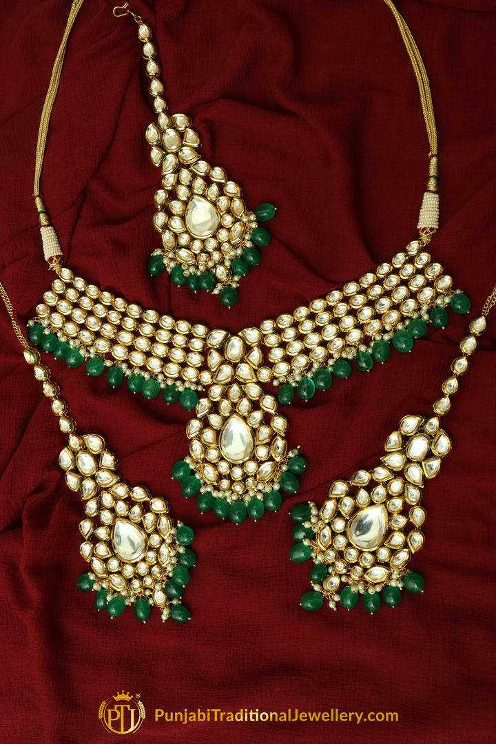 Green Kundan Necklace Set By Punjabi Traditional Jewellery