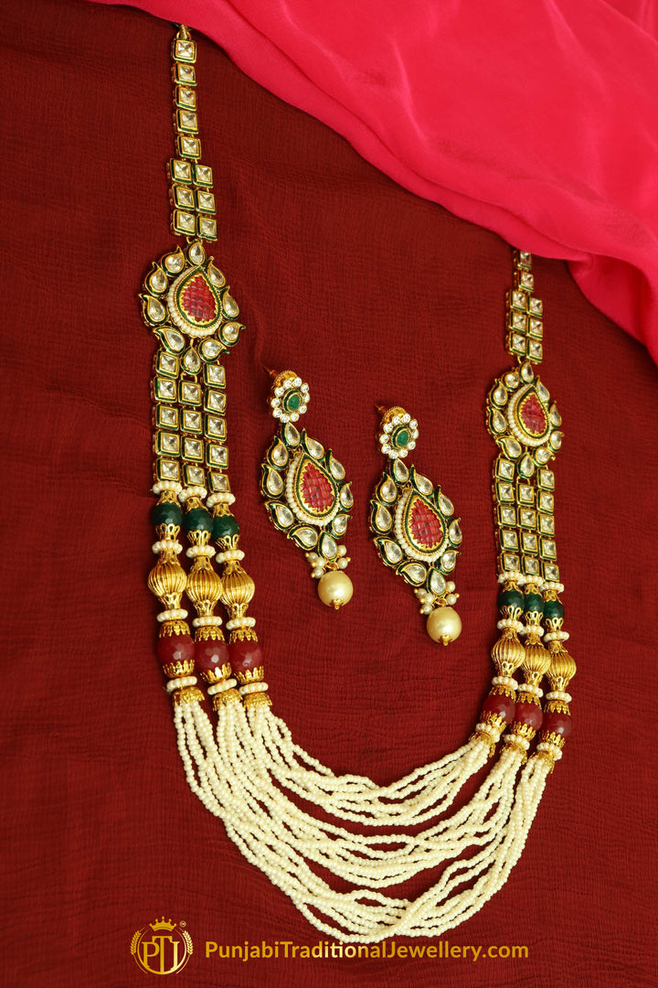 Green & Red Jodha Necklace Set By Punjabi Traditional Jewellery