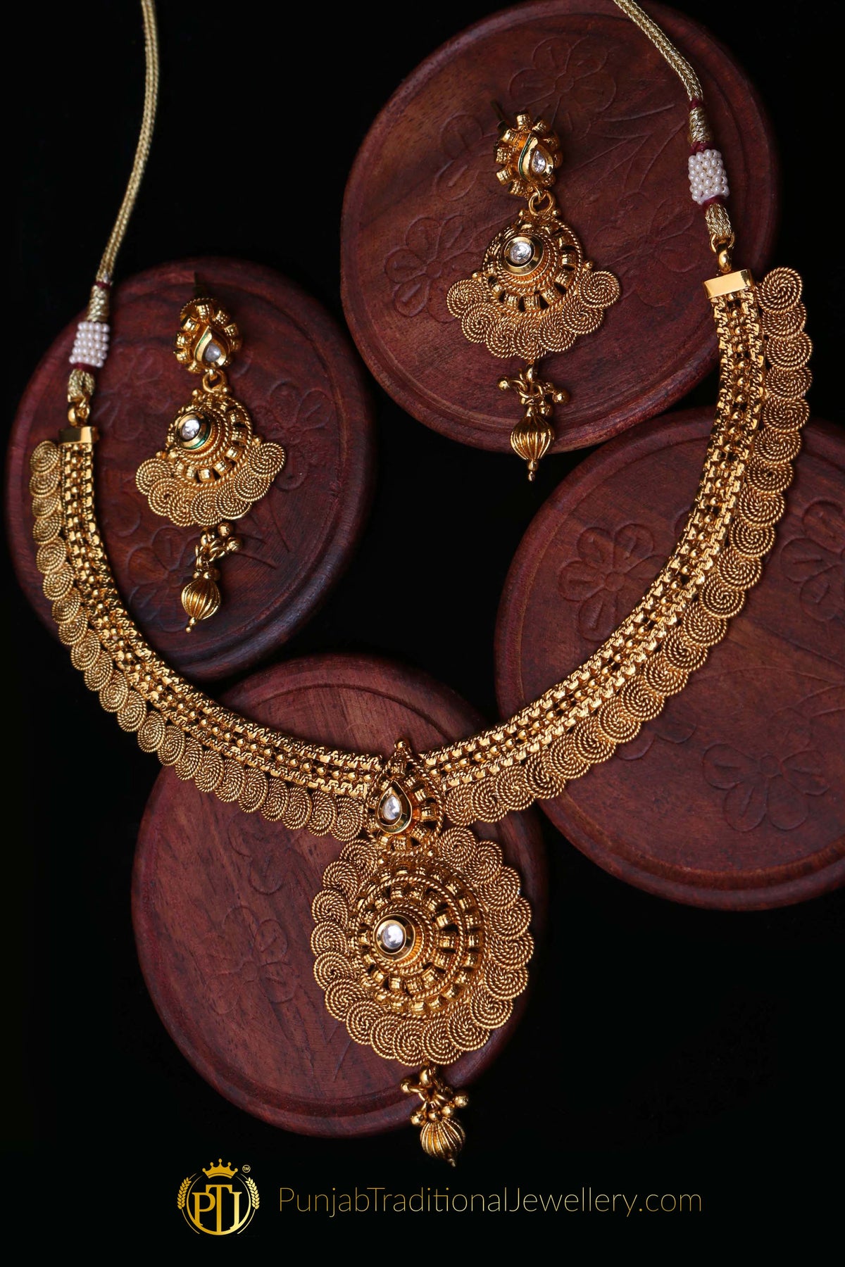 Antique Gold Necklace Set By Punjabi Traditional Jewellery