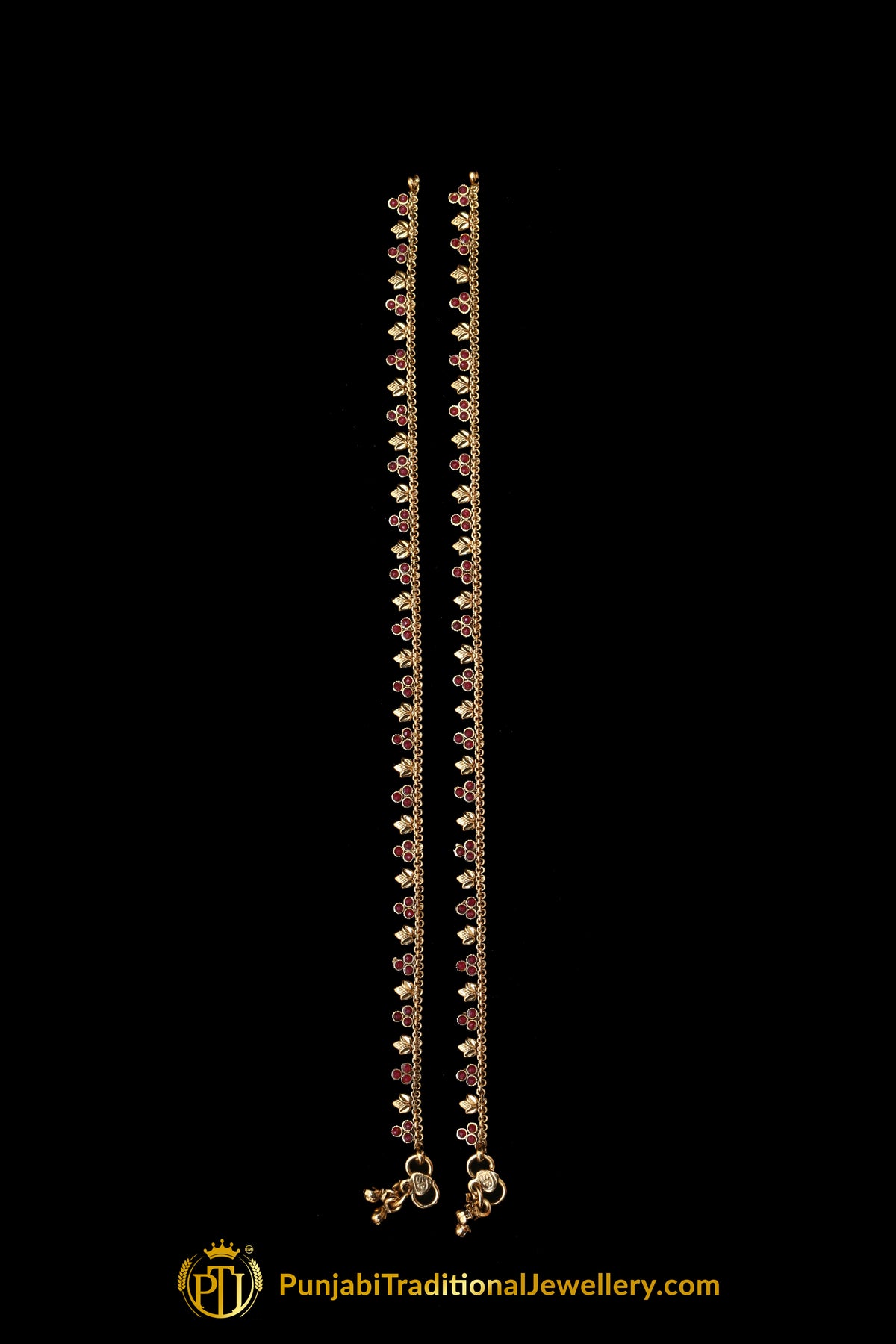 Maroon Polki Payal By Punjabi Traditional Jewellery