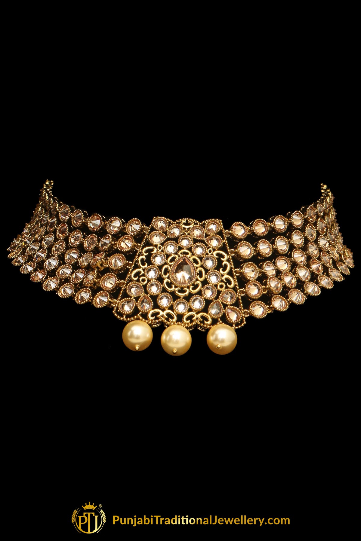 Champagne Stone Pearl Necklace Set By Punjabi Taditional Jewellery