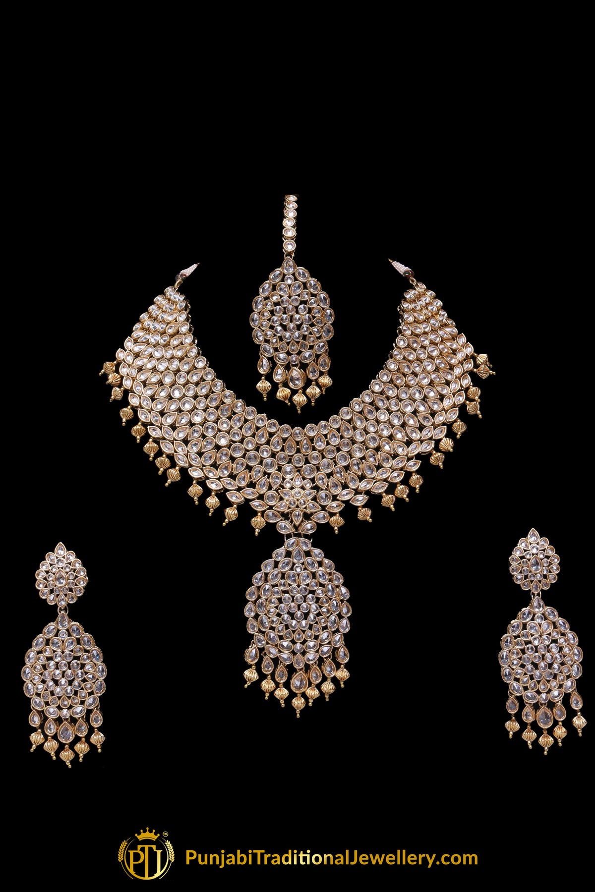 Golden Polki Necklace Set By Punjabi Traditional Jewellery