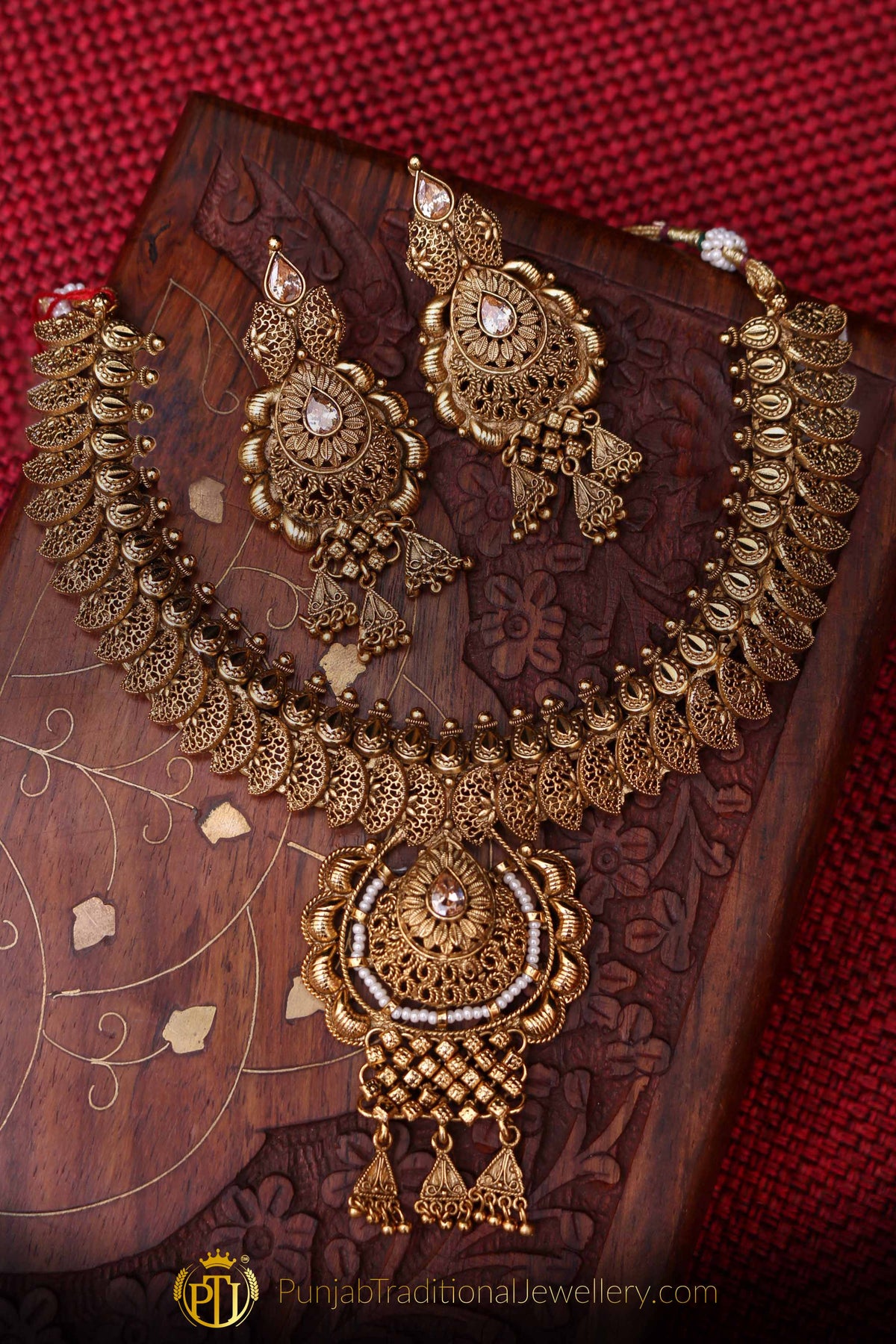Antique Gold Necklace Set By Punjabi Traditional Jewellery
