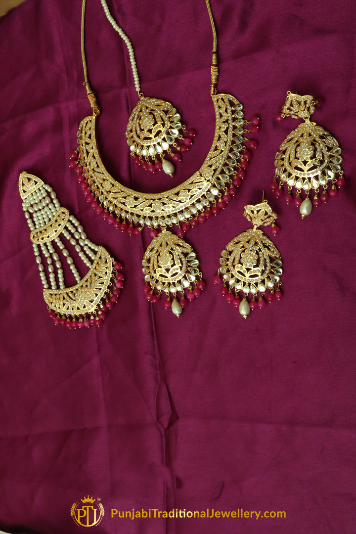 Pink Jadau & Kundan Necklace Set By Punjabi Traditional Jewellery