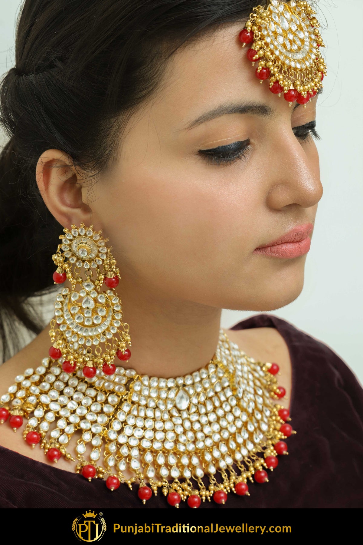Fakeehah Rubby Kundan Necklace Set | Punjabi Traditional Jewellery Exclusive