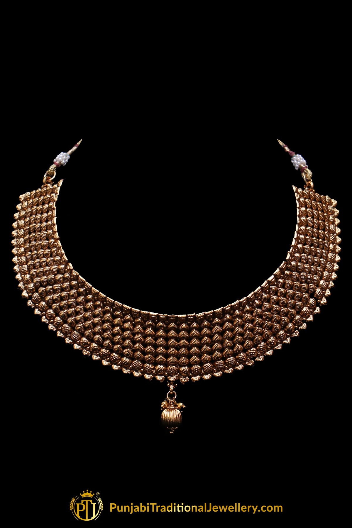 Antique Gold Pearl Choker Necklace Set By Punjabi Traditional Jewellery