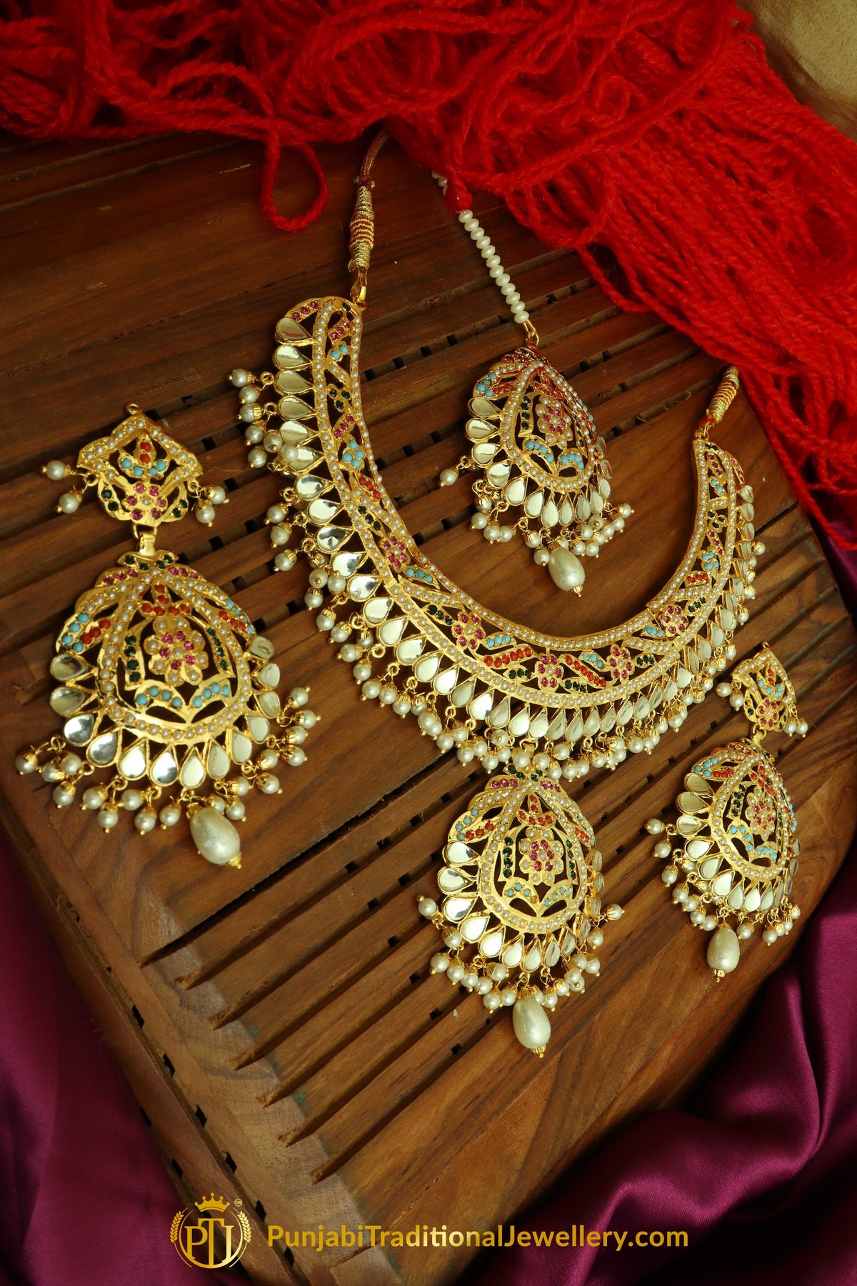Multi Kundan Jadau Necklace Set By Punjabi Traditional Jewellery
