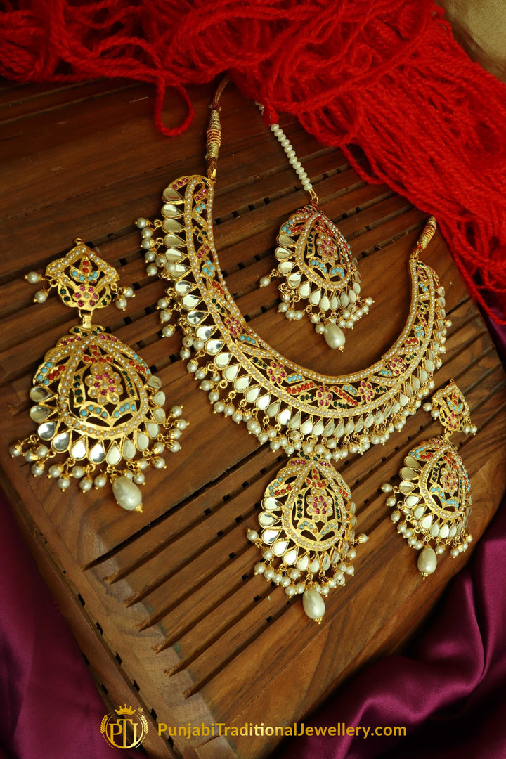 Multi Kundan Jadau Necklace Set By Punjabi Traditional Jewellery
