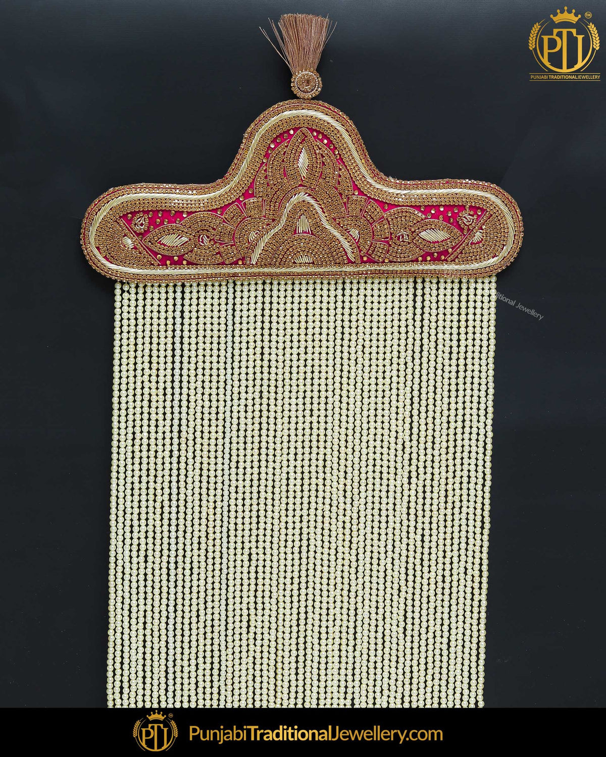 Red zari & Kundan Pearl Groom Sehra | Punjabi Traditional Jewllery Exclusive
