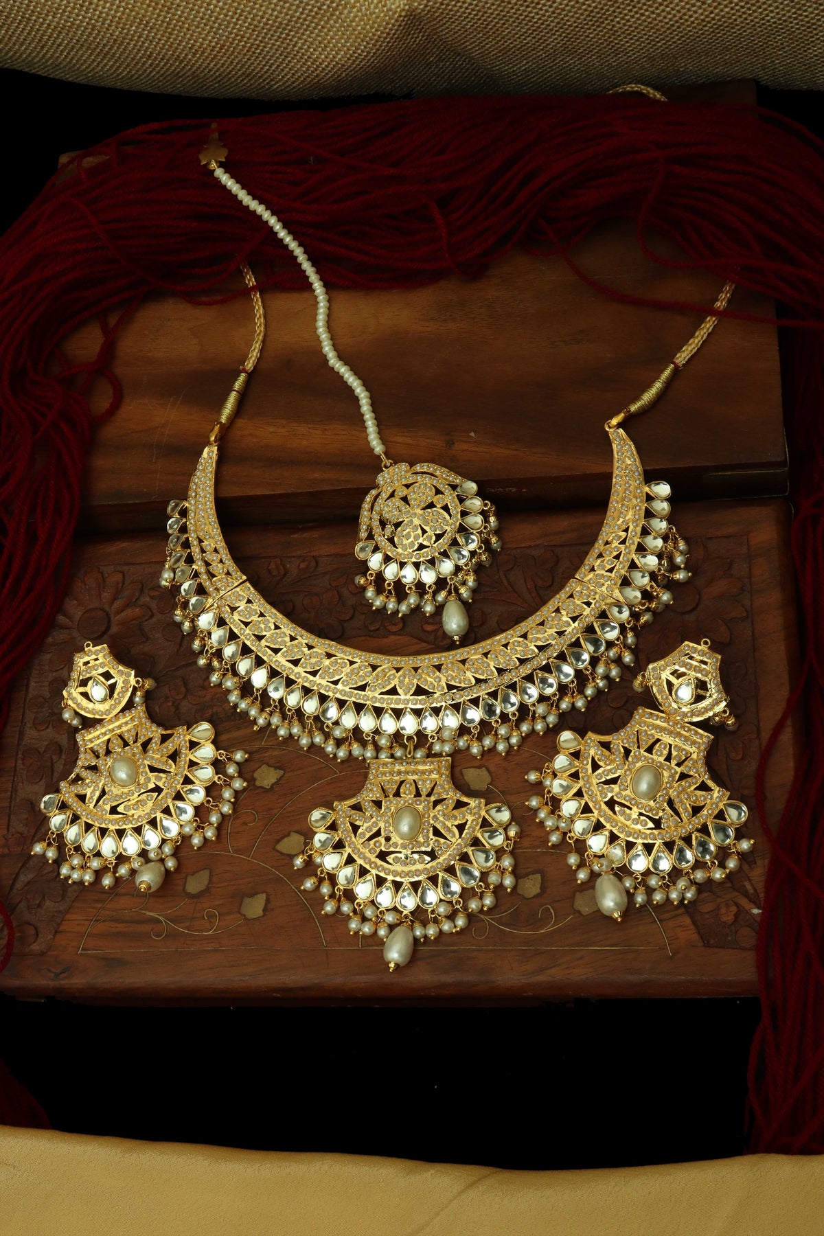 Kundan & Pearl Jadau Necklace Set By Punjabi Traditional Jewellery