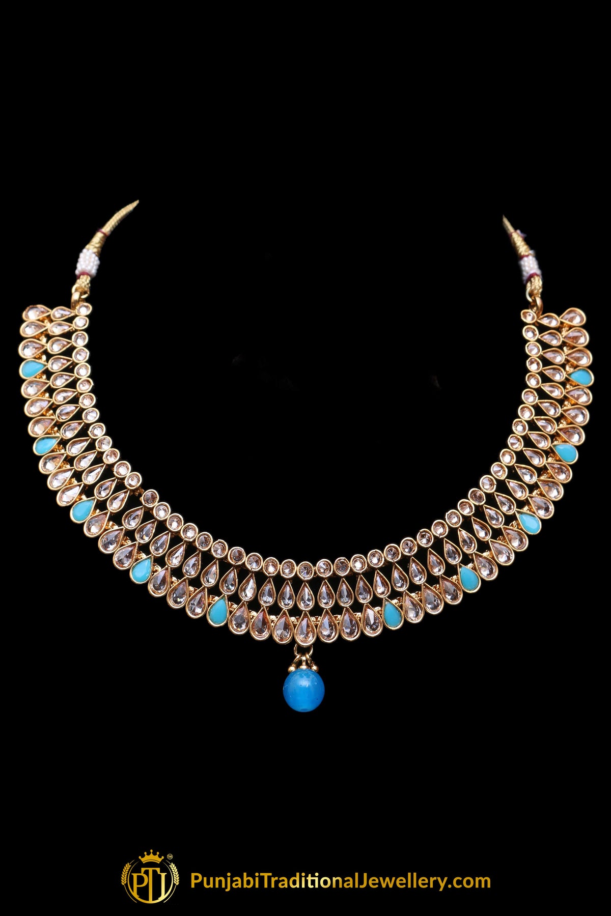 Firozi Polki Necklace Set By Punjabi Traditional Jewellery