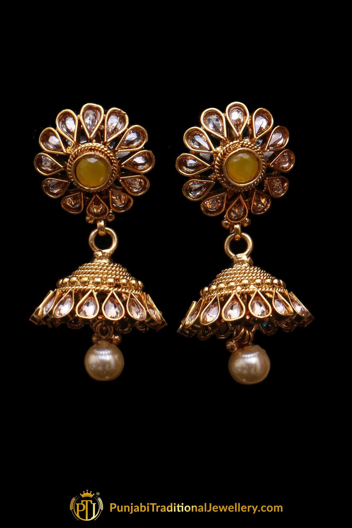 Yellow Polki Necklace Set By Punjabi Traditional Jewellery