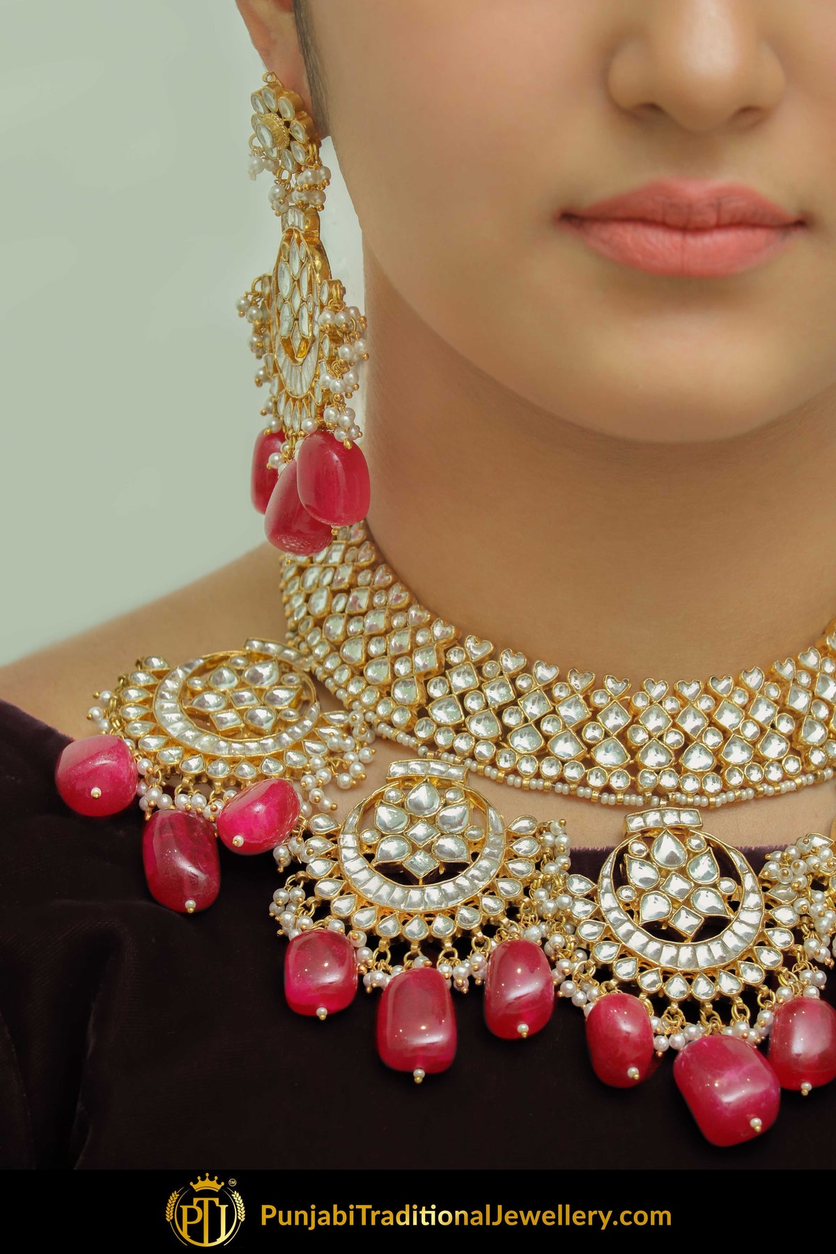 Daania Rubby Kundan Necklace Set | Punjabi Traditional Jewellery Exclusive