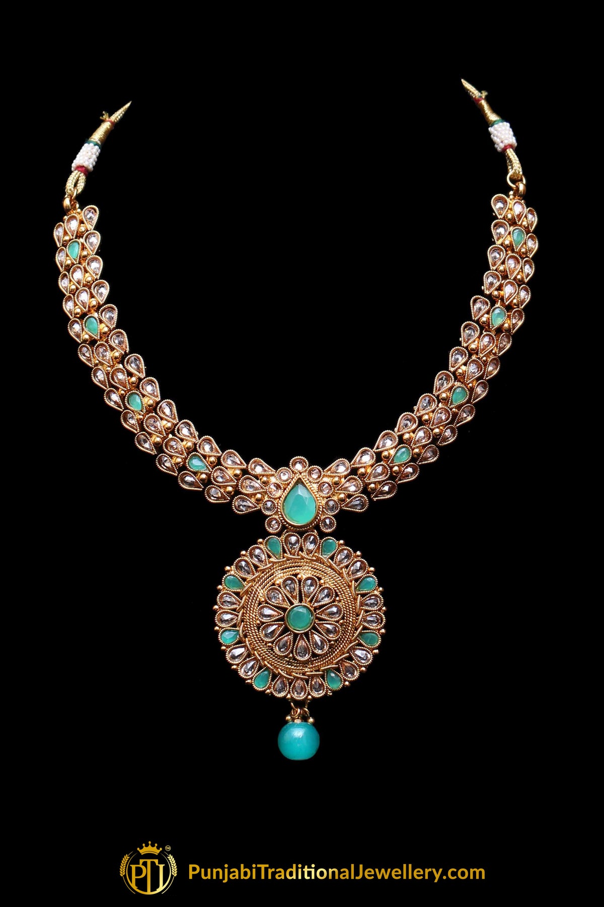 Firozi Polki Necklace Set By Punjabi Traditional Jewellery