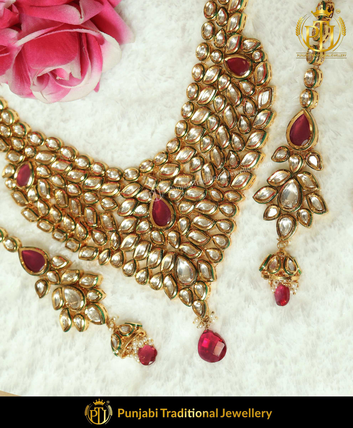 Kundan Necklace Set With Sahare Earrings Red Color | Punjabi Traditional Jewellery Exclusive