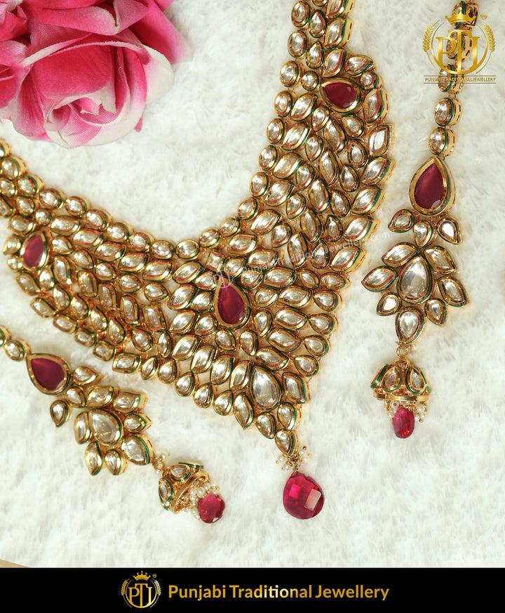 Kundan Necklace Set With Sahare Earrings Red Color | Punjabi Traditional Jewellery Exclusive