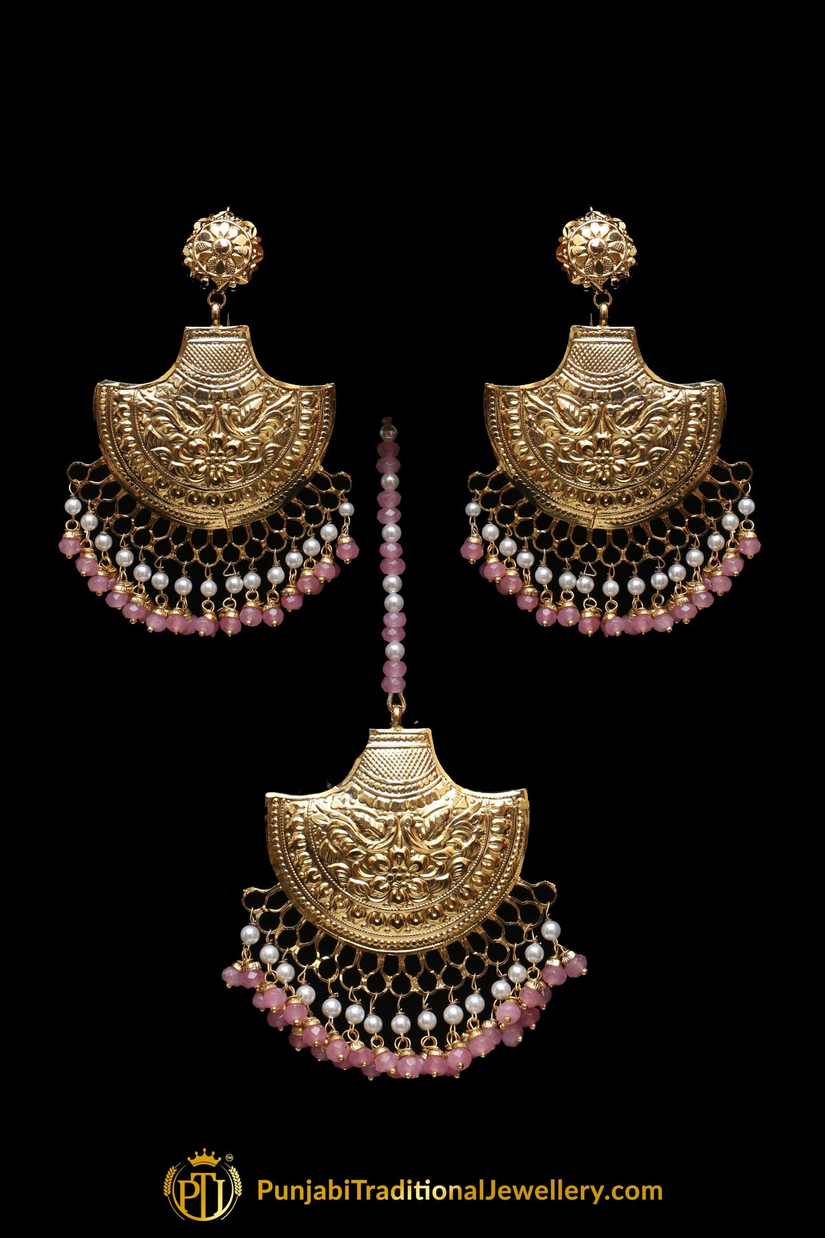 Pink Earring Tikka Set By Punjabi Traditional Jewellery
