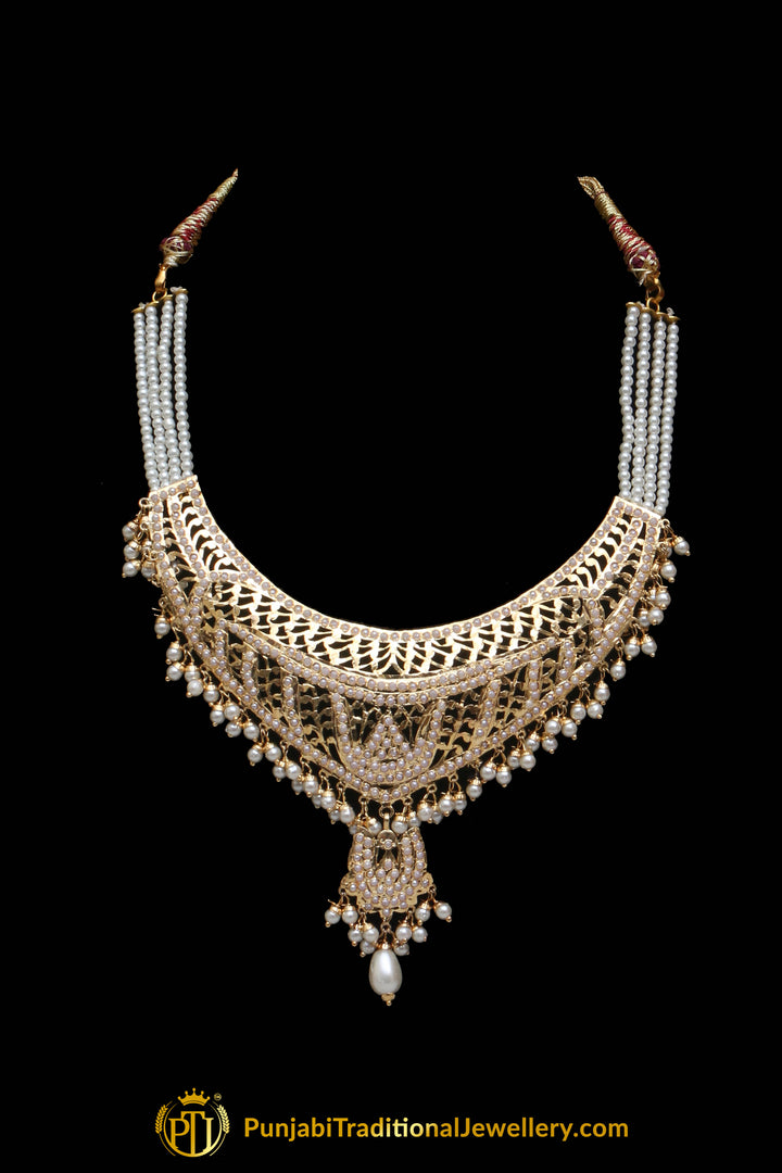 Golden Jadau Necklace Set By Punjabi Traditional Jewellery