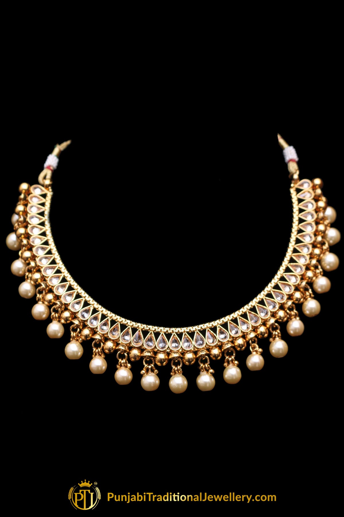 Golden Polki Pearl Necklace Set By Punjabi Traditional Jewellery