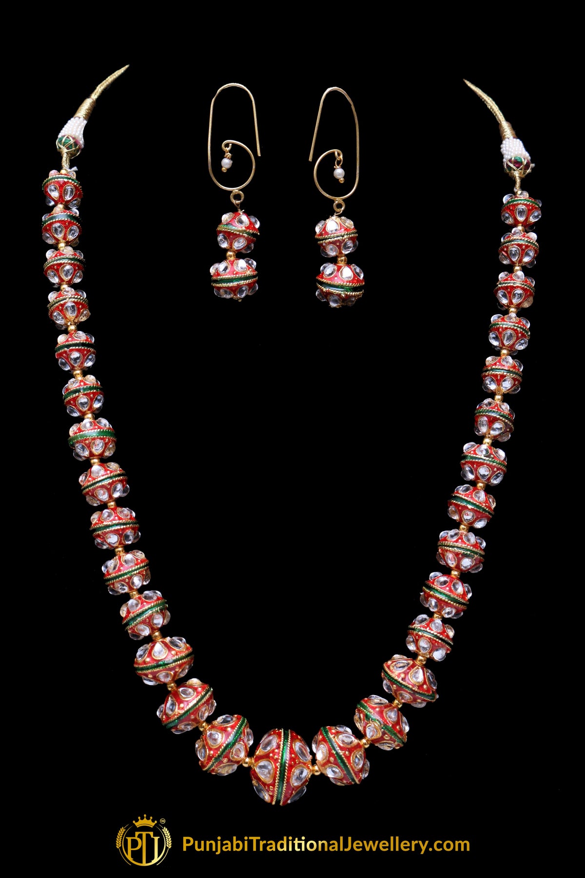Red Kundan Pearl Necklace Set By Punjabi Taditional Jewellery