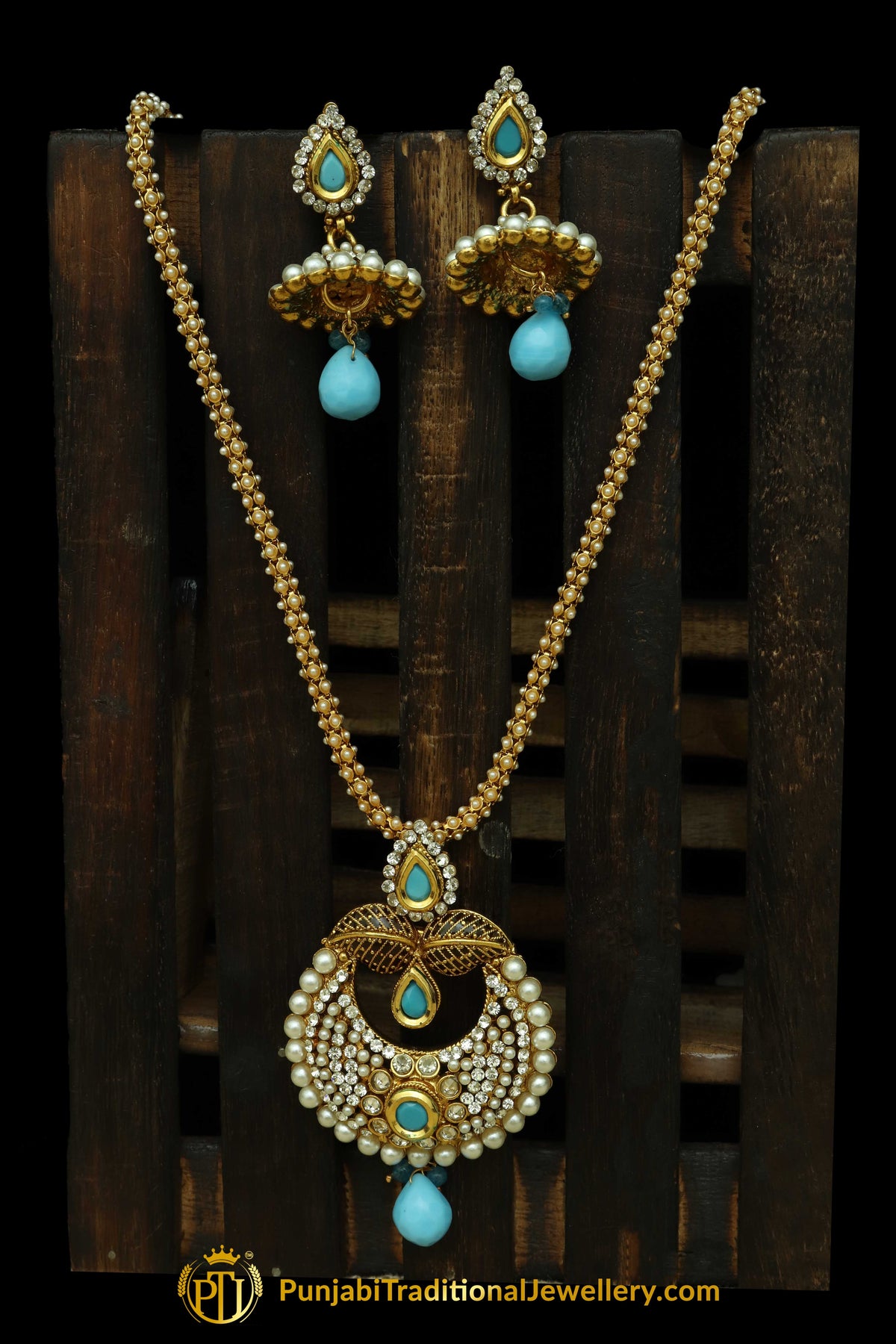 Firozi Jodha Pearl Mala Necklace Only By Punjabi Traditional Jewellery