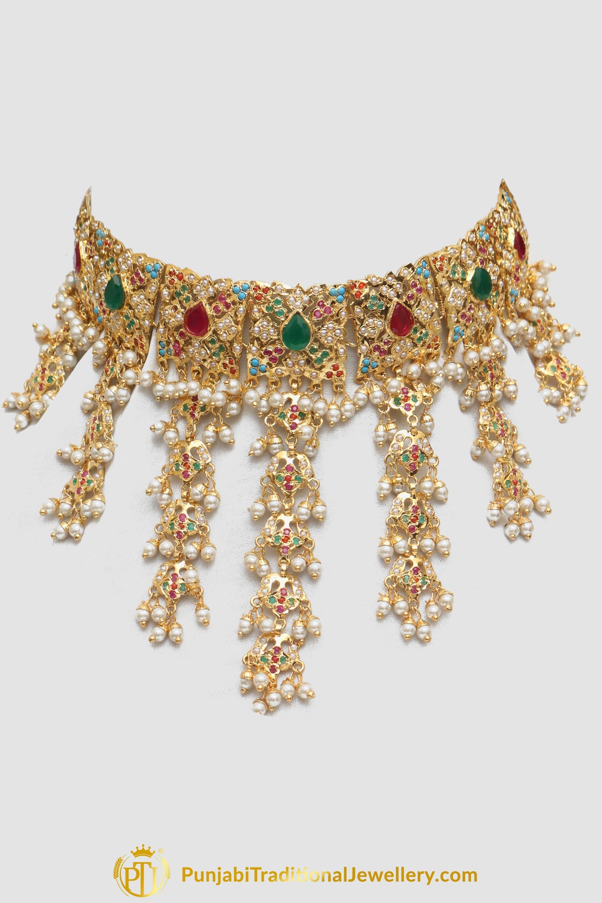 Multi Pearl Jadau Necklace Set By Punjabi Traditional Jewellery