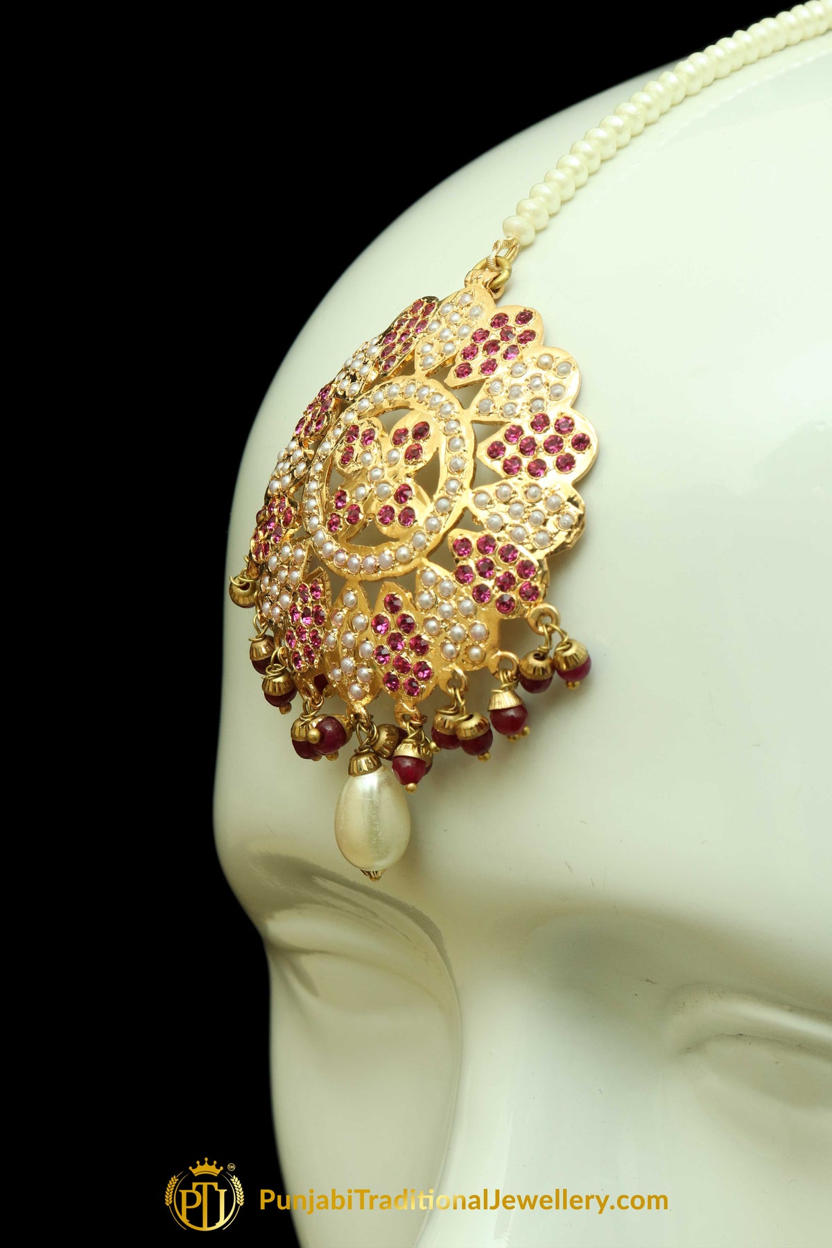 Pink Jadau & Jhumki With Tikka Earring Tikka Set By Punjabi Traditional Jewellery Earrings