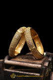 Gold Finished Champagne Stone Karra Bangles (Pair) By Punjabi Traditional Jewellery