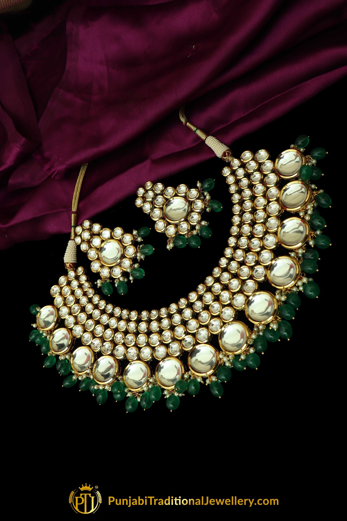 Green Kundan Necklace Set By Punjabi Taditional Jewellery