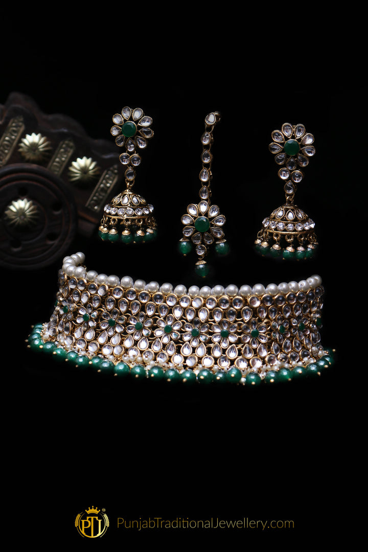 White Pearl Kundan Choker Necklace Set By Punjabi Traditional Jewellery