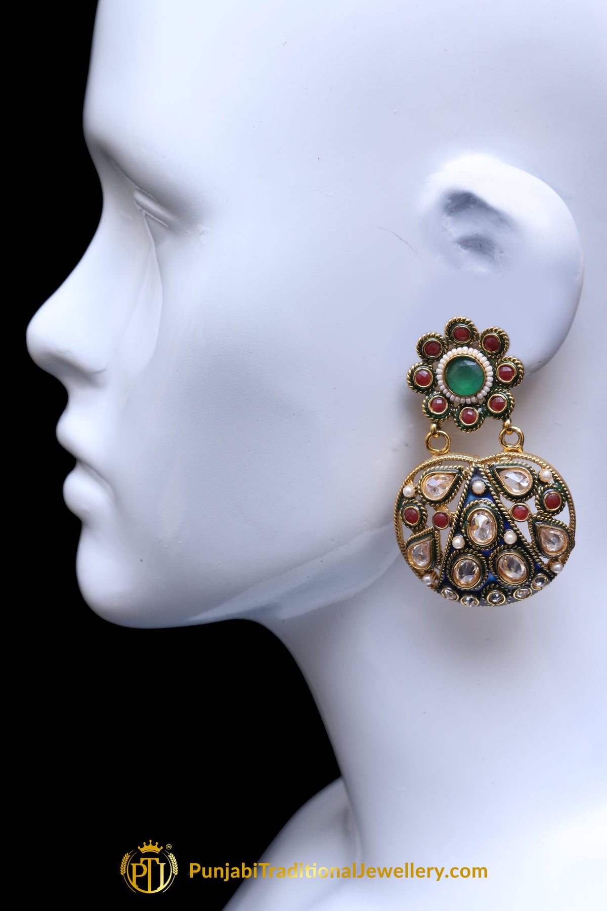Multi Meena Polki Earring Tikka Set By Punjabi Traditional Jewellery