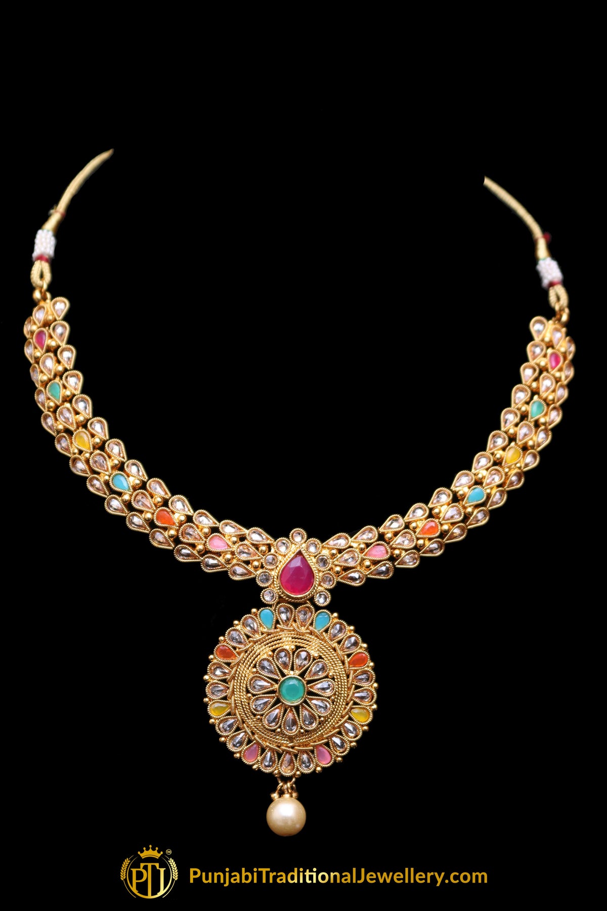 Multi Polki Necklace Set By Punjabi Traditional Jewellery