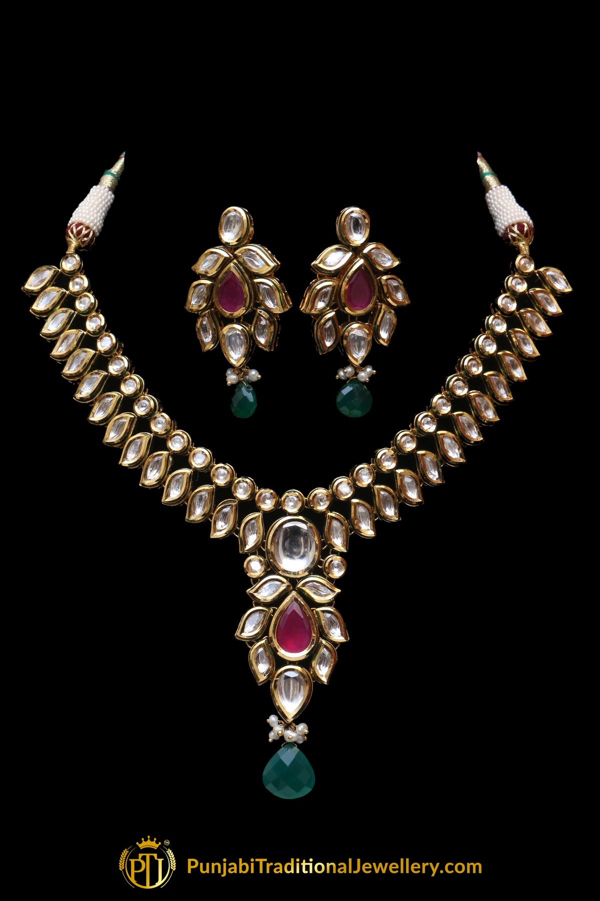 Rubby Panna Kundan Necklace Set By Punjabi Traditional Jewellery