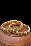 Golden & White Pearl Karra Bangles (Pair) By Punjabi Traditional Jewellery