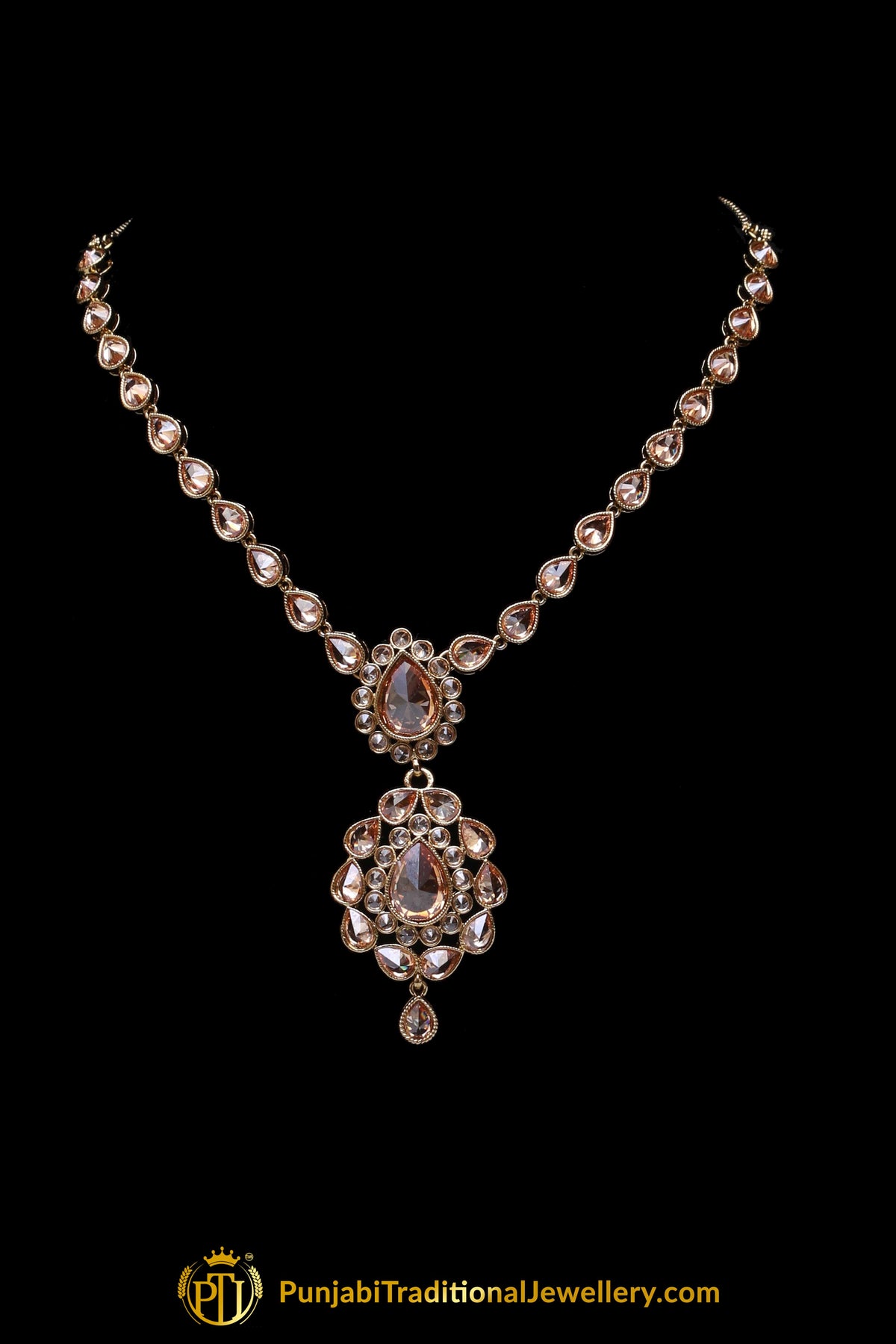 Golden Polki Necklace Set By Punjabi Traditional Jewellery
