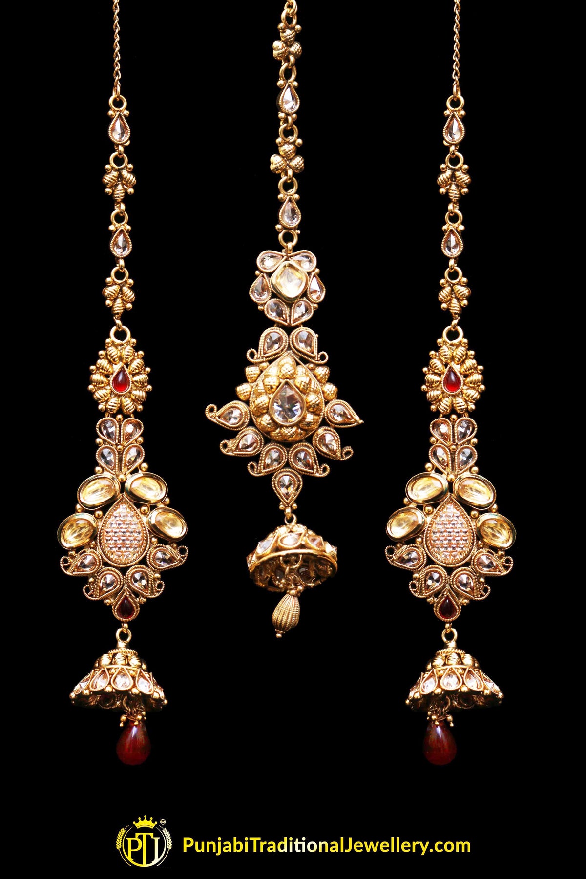 Antique Gold Choker Kundan Rubby Necklace With Sahare Earrings By Punjabi Traditional Jewellery