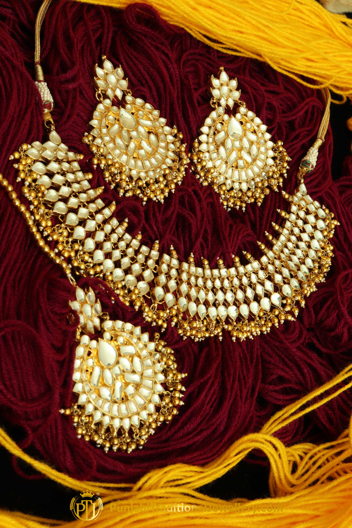 Golden & Silver Kundan Necklace Set By Punjabi Traditional Jewellery